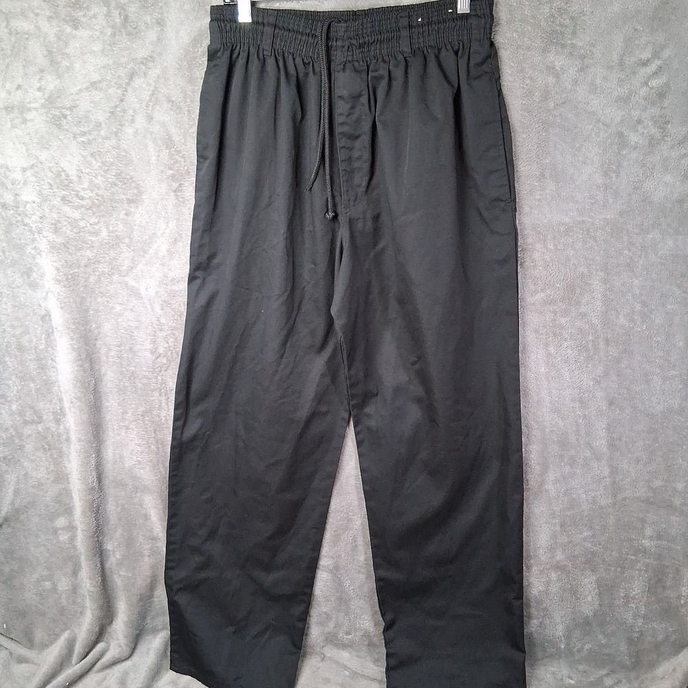 New Chef Pants Adult Size Large Black Baggy Elastic Stretchable Waist Inseam 31